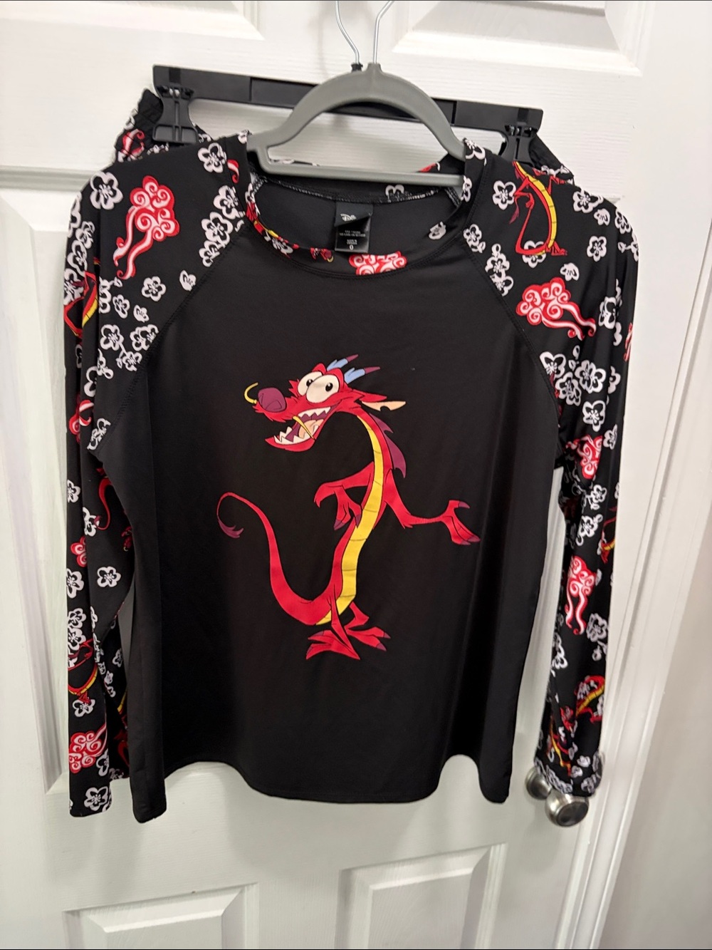 Disney Girls' Mulan Mushu Black Red Graphic Rash Guard With bottoms